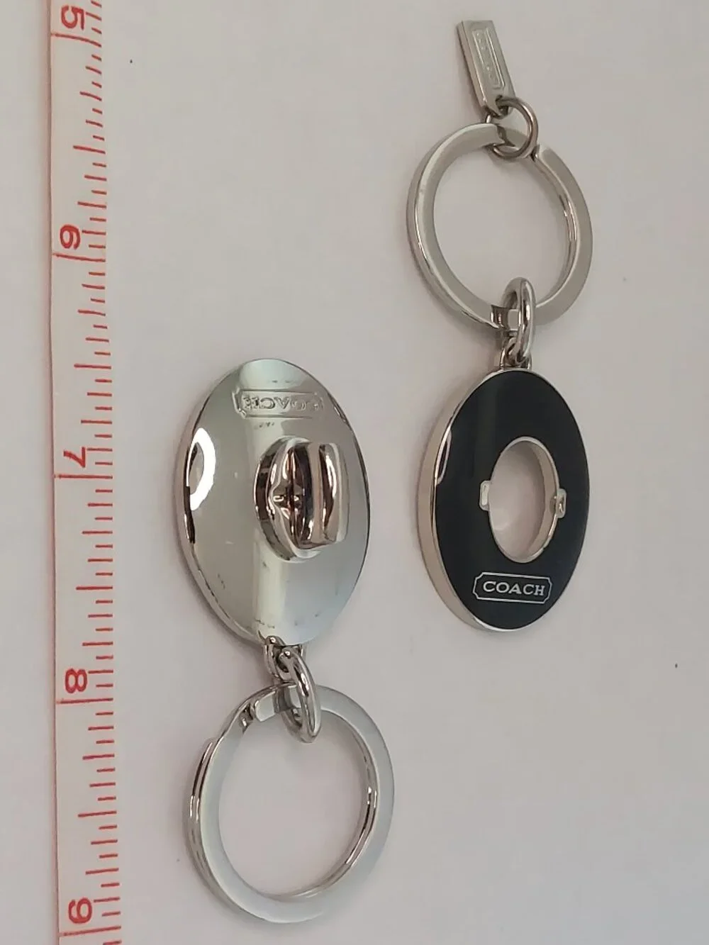 Vintage Coach Turnlock Valet Keychain Black Enamel Silver Dual Fob Key Ring Rare